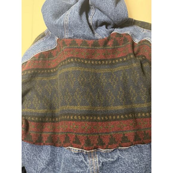 Size MEDIUM Julia Michaels Vintage Denim Jacket Flannel Lined Long Sleeve Hooded - Picture 4 of 5